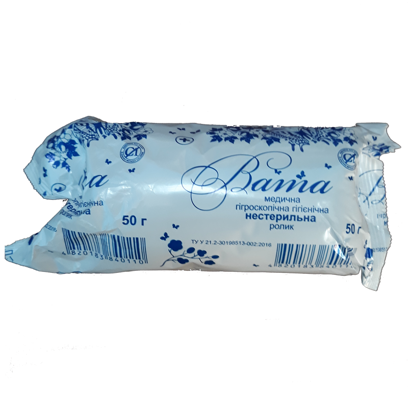 Вата медична нестерильна 50 г (ролик) (4820183840110)